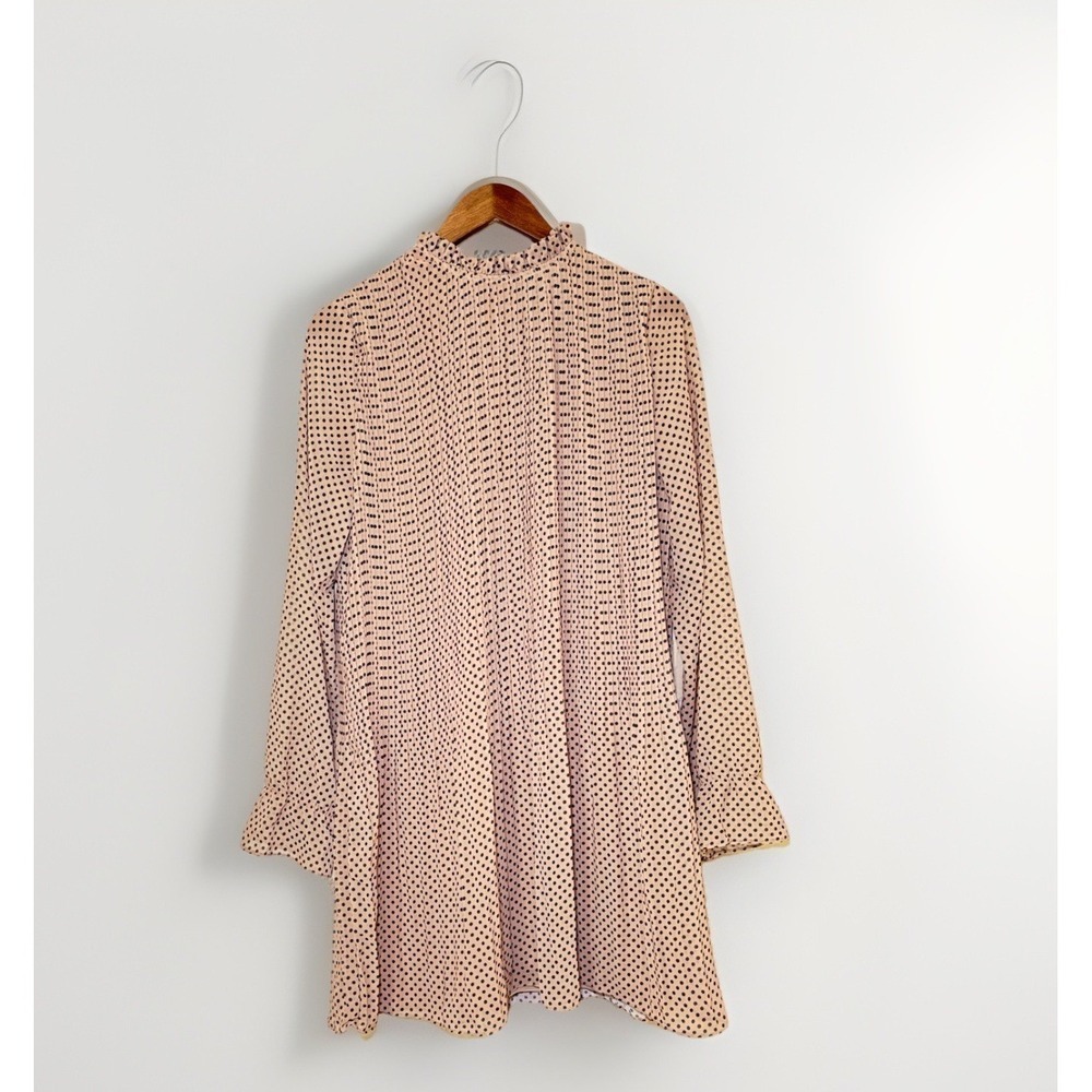 NWT Nakd Polka Dot Dress Sz 38 Large Sheer Pleated Long Sleeve Midi Length Flowy